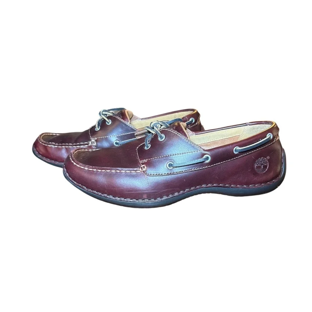 Timberland Annapolis 2-Eye Moc Toe rootbeer Burgundy Leather‎ Boat Shoes Sz 9.5